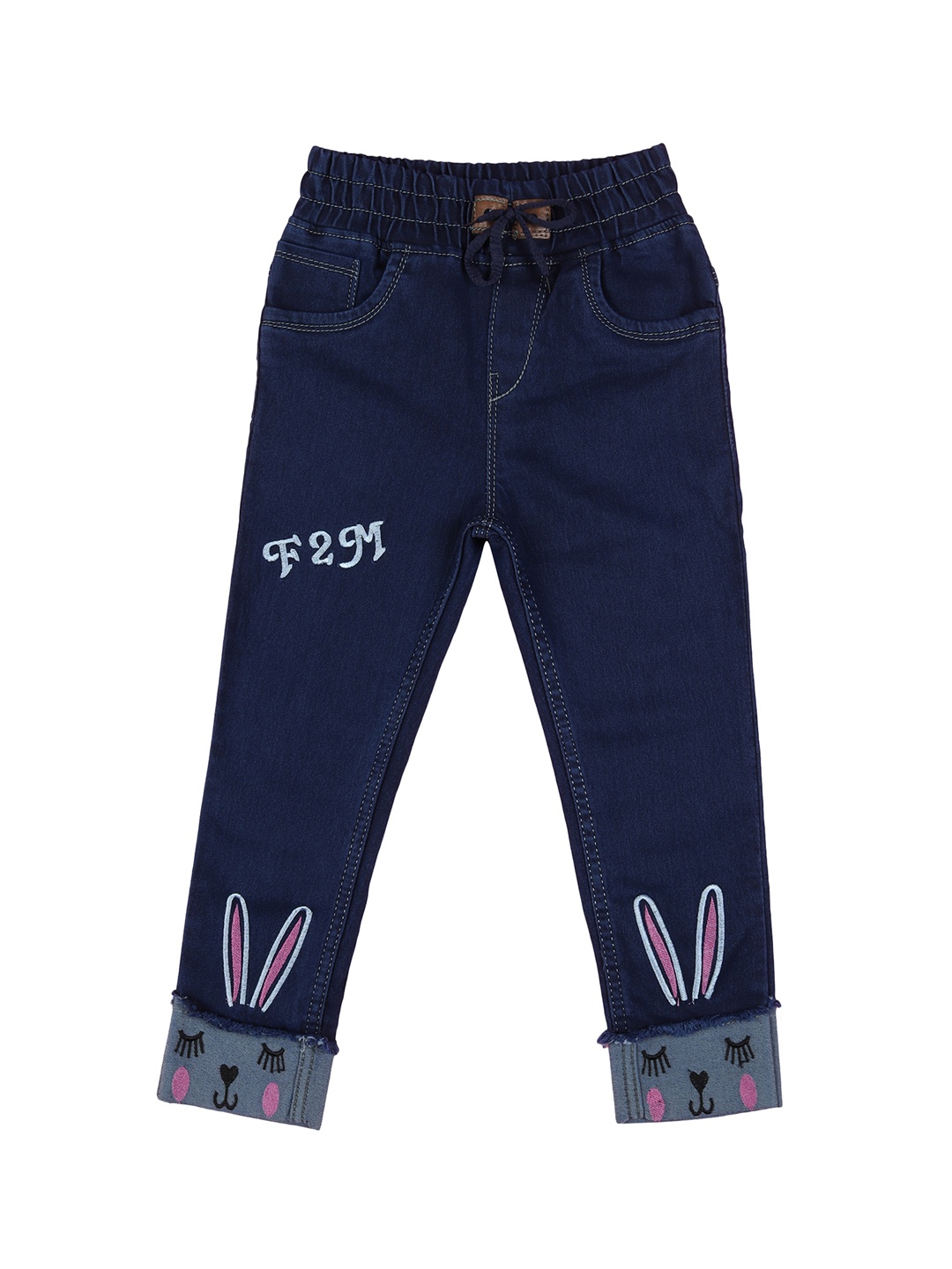 

A-Okay Kids Jogger Fit Clean Look Embroidered Jeans, Blue