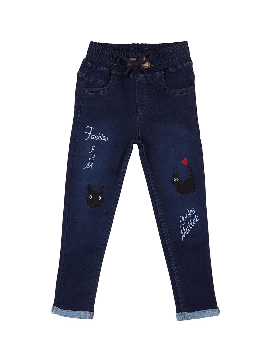 

A-Okay Kids Jogger Fit Clean Look Embroidered Jeans, Blue