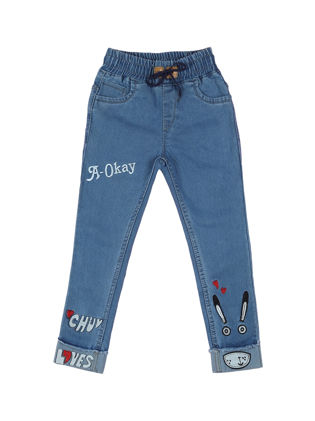 

A-Okay Kids Jogger Fit Clean Look Embroidered Jeans, Blue