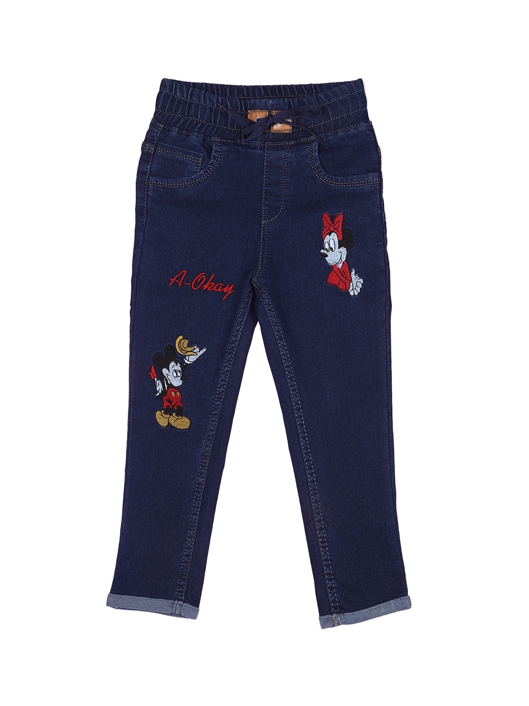 

A-Okay Kids Jogger Fit Clean Look Embroidered Jeans, Blue