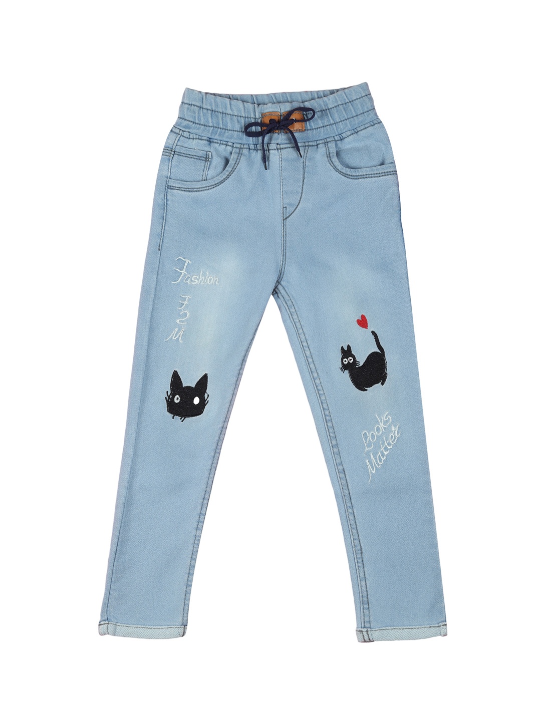 

A-Okay Kids Jogger Fit Clean Look Embroidered Jeans, Blue