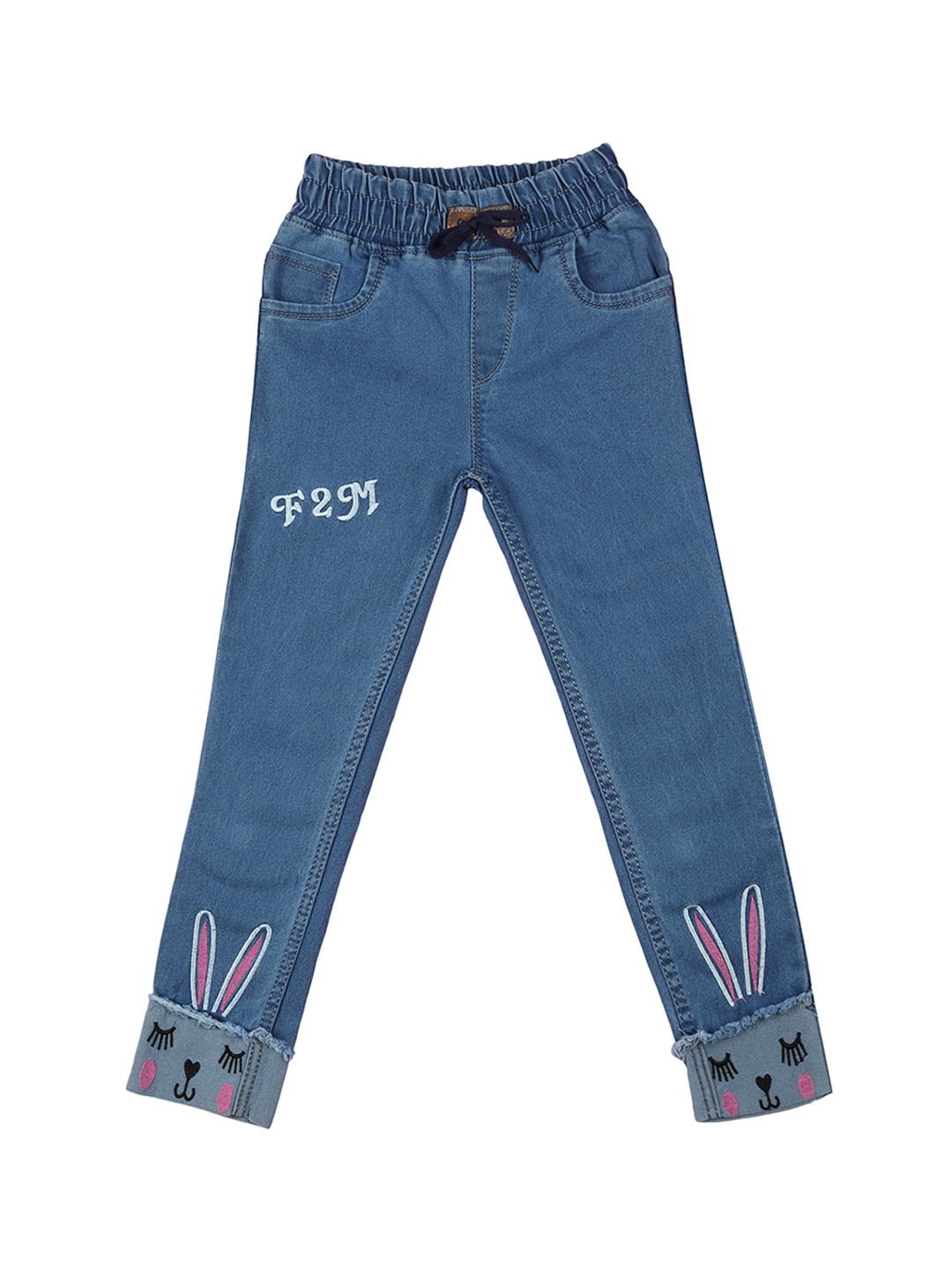 

A-Okay Kids Jogger Fit Clean Look Embroidered Jeans, Blue