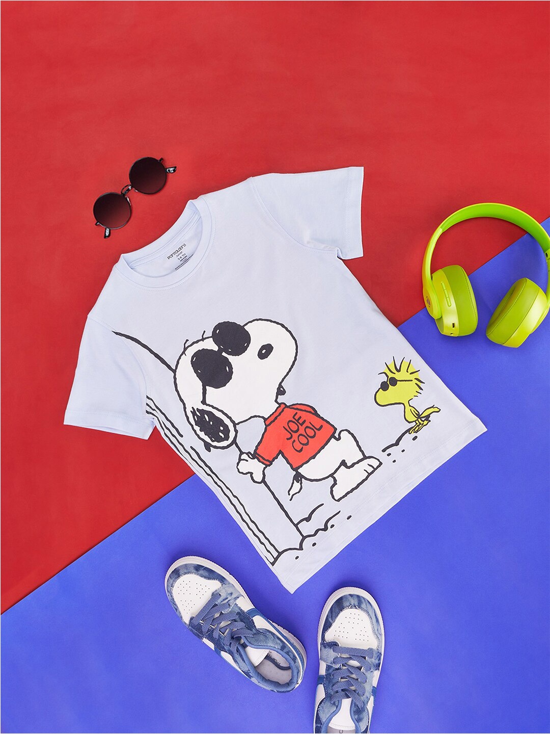 

Pantaloons Junior Boys Snoopy Printed Round Neck Cotton T-shirt, Blue