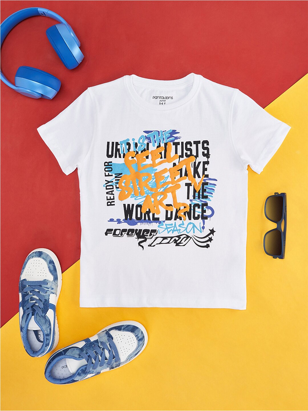 

Pantaloons Junior Boys Typography Printed Round Neck Cotton T-shirt, White