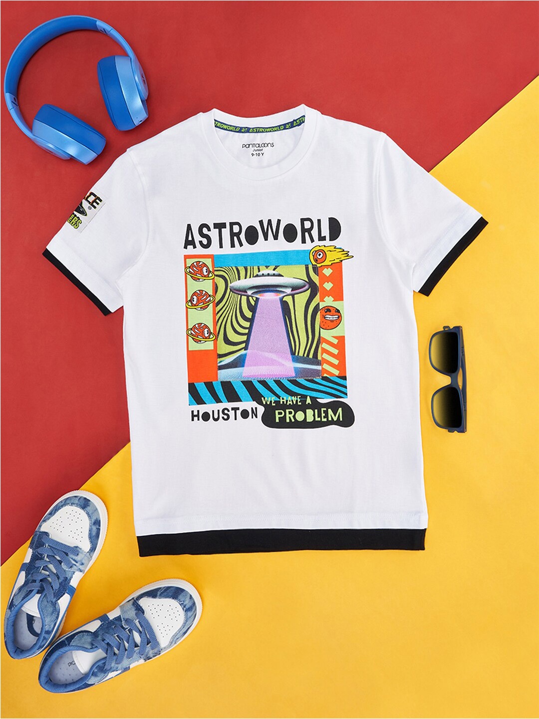 Pantaloons Junior Boys Graphic Printed Cotton T-shirt, White