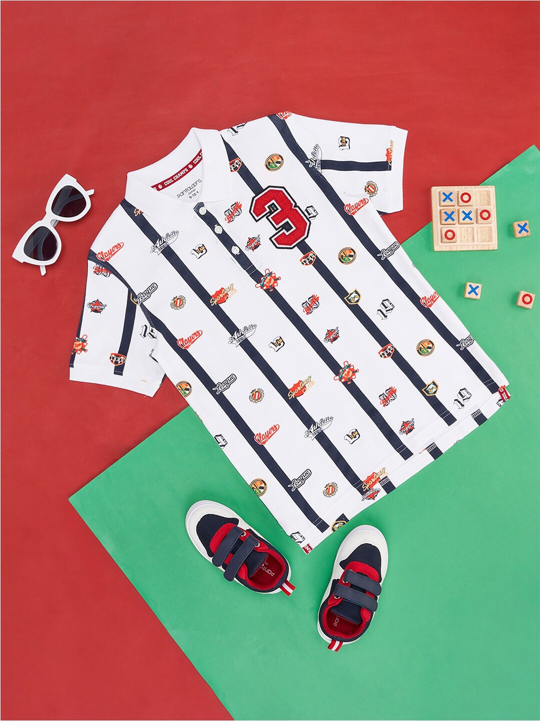 Pantaloons Junior Boys Printed Polo Collar Cotton T-shirt, White