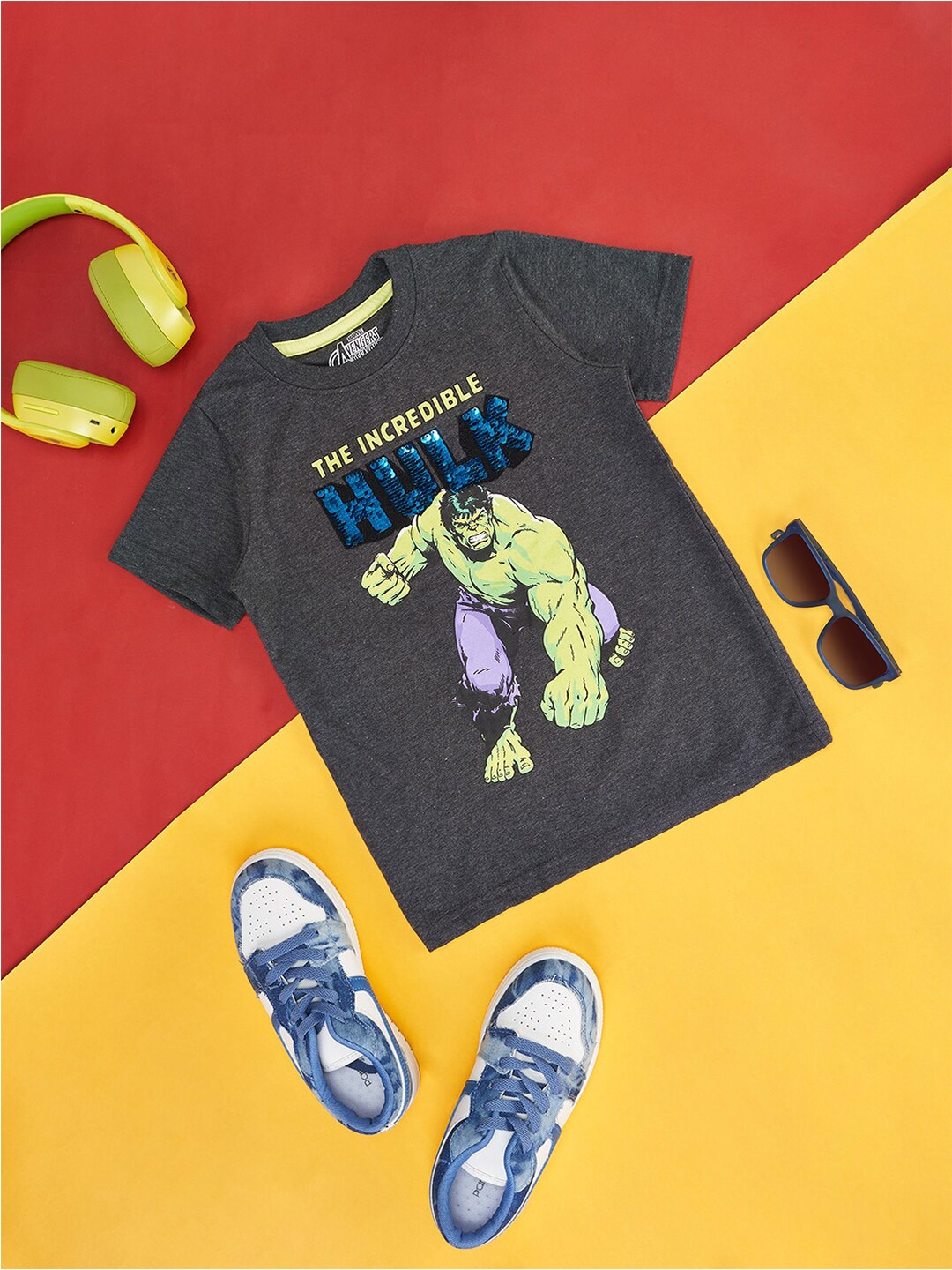 

Pantaloons Junior Boys Hulk Printed Round Neck Cotton T-shirt, Black