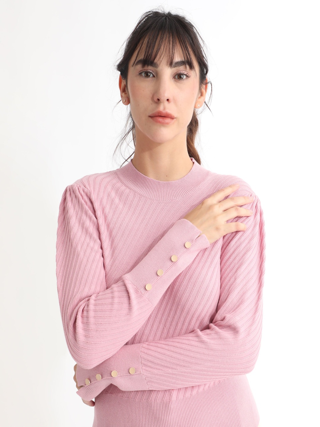 

RAREISM Basic Sweater With Cuff Detail, Pink