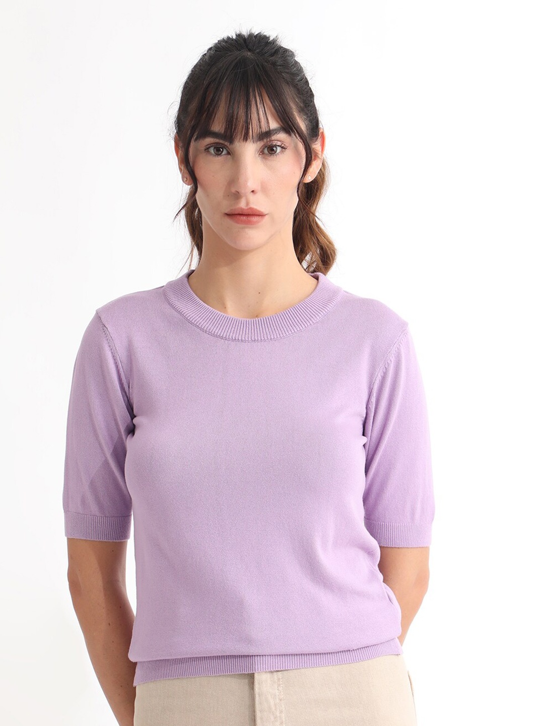

RAREISM Basic Round Neck Sweaters, Purple
