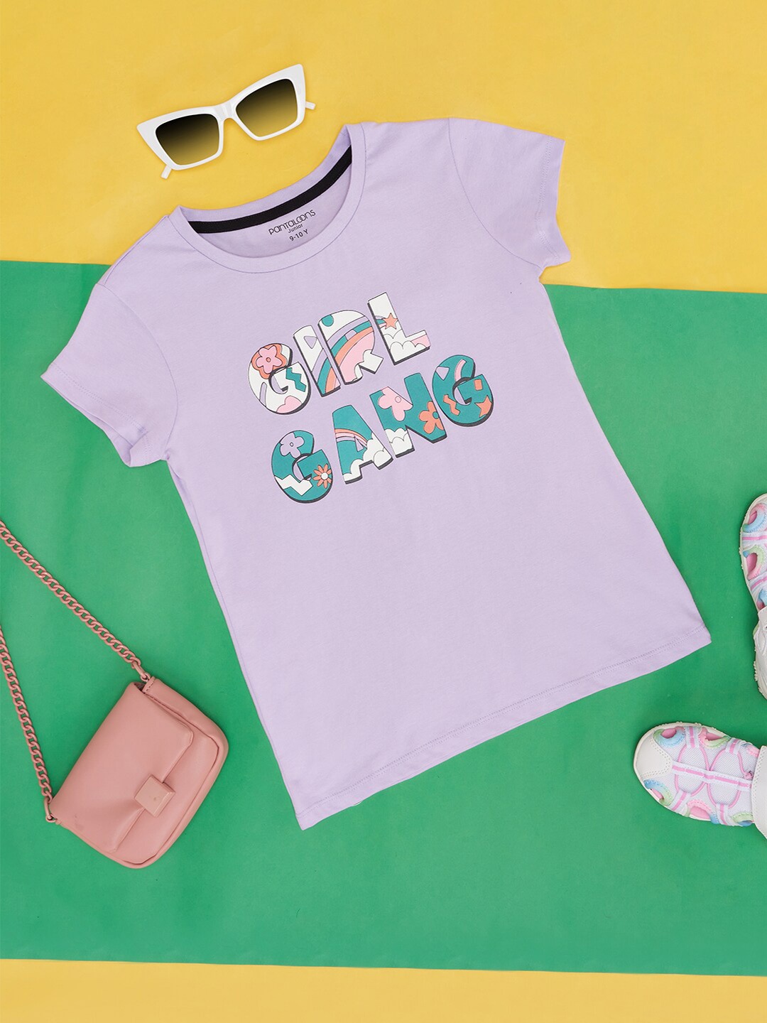 

Pantaloons Junior Girls Typography Printed Cotton T-shirt, Lavender