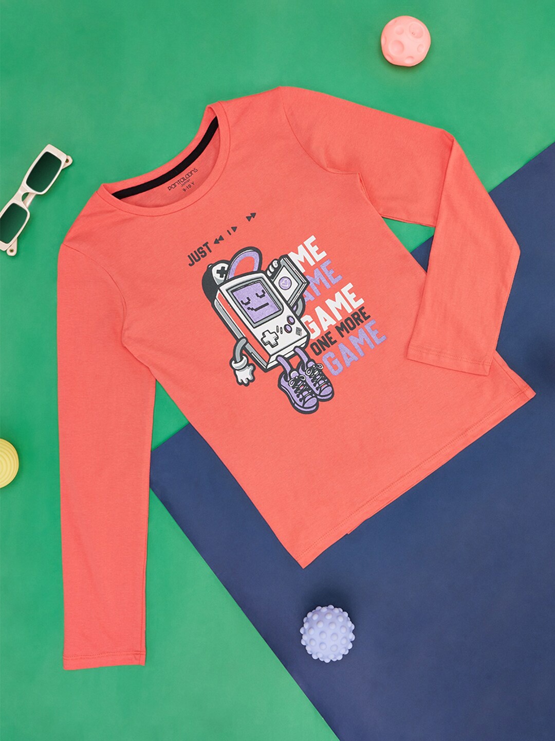 Pantaloons Junior Girls Graphic Printed Cotton Regular T-shirt, Coral