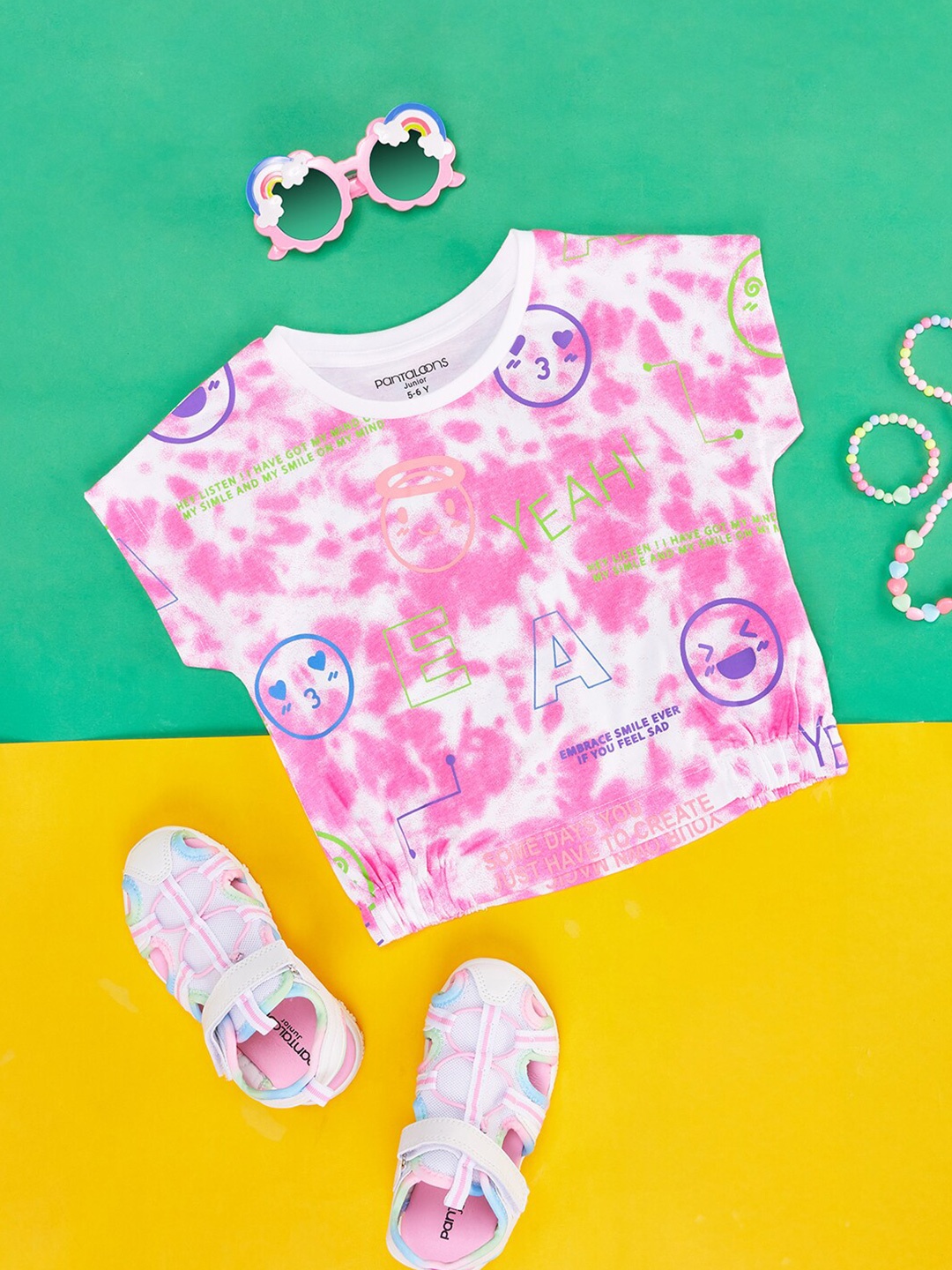 

Pantaloons Junior Girls Conversational Printed Round Neck Cotton T-shirt, Pink