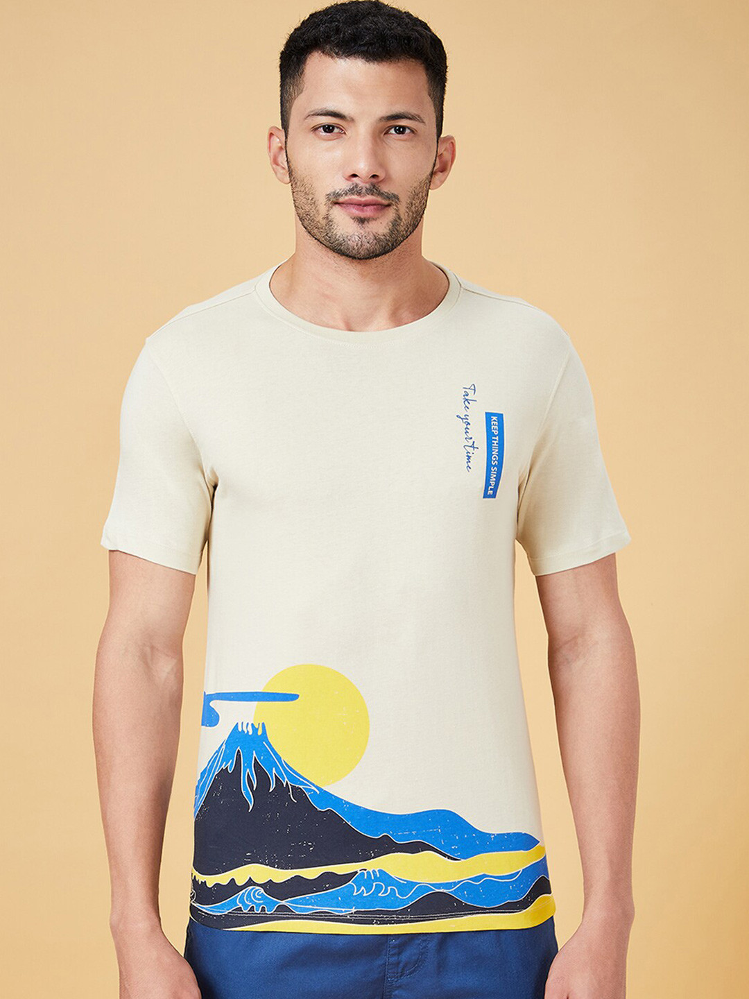 

Urban Ranger by pantaloons Graphic Printed Slim Fit T-shirt, Cream