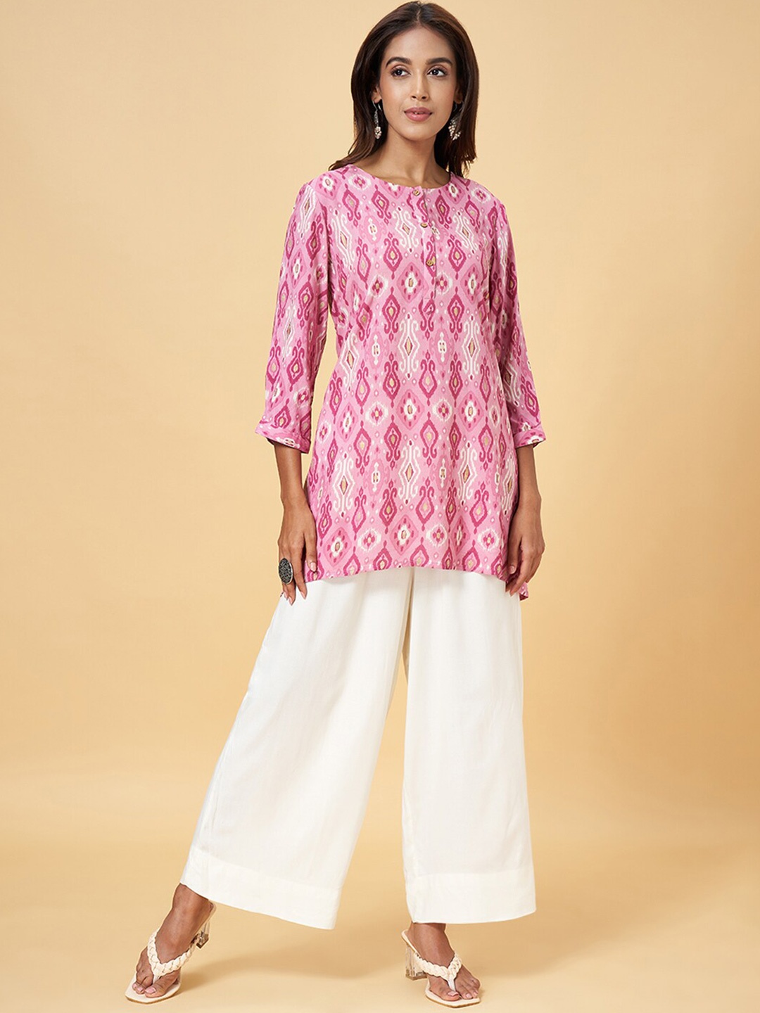 

RANGMANCH BY PANTALOONS Ethnic Motifs Printed Round Neck Tunic, Mauve