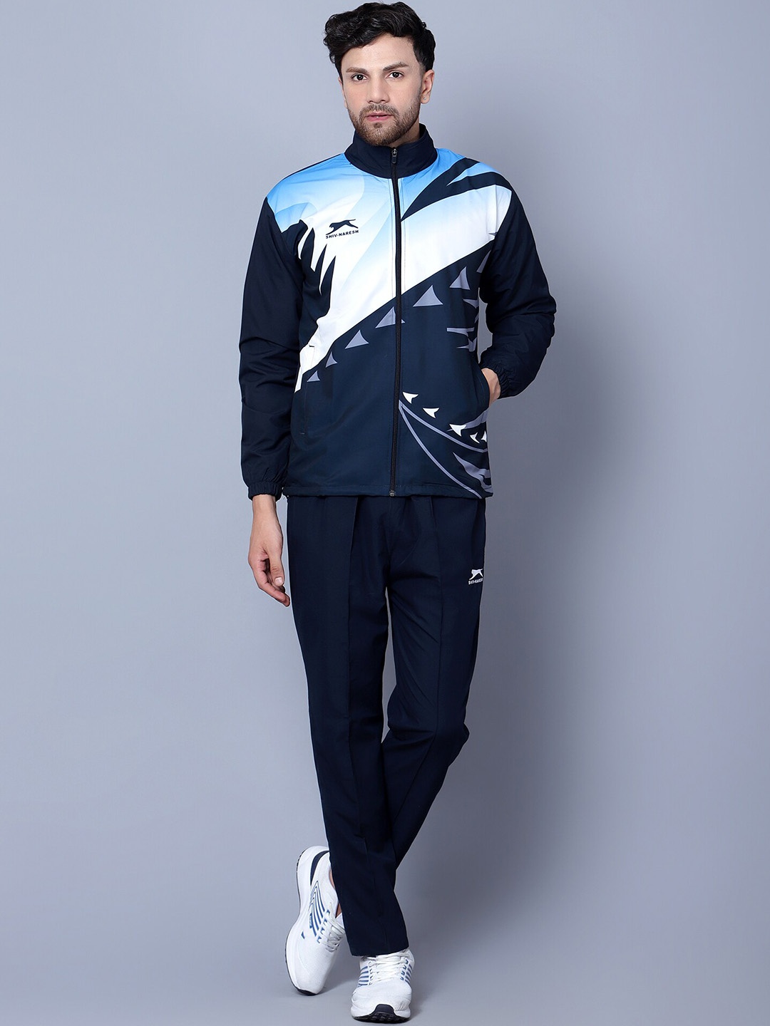 

Shiv Naresh Graphic Printed Mock Collar Sport Tracksuits, Navy blue