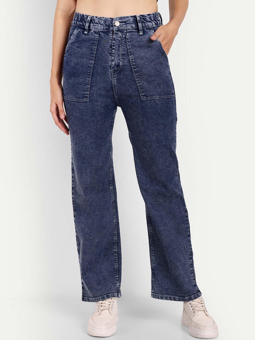 

Next One Women Smart Wide Leg High-Rise Clean Look Stretchable Jeans, Blue