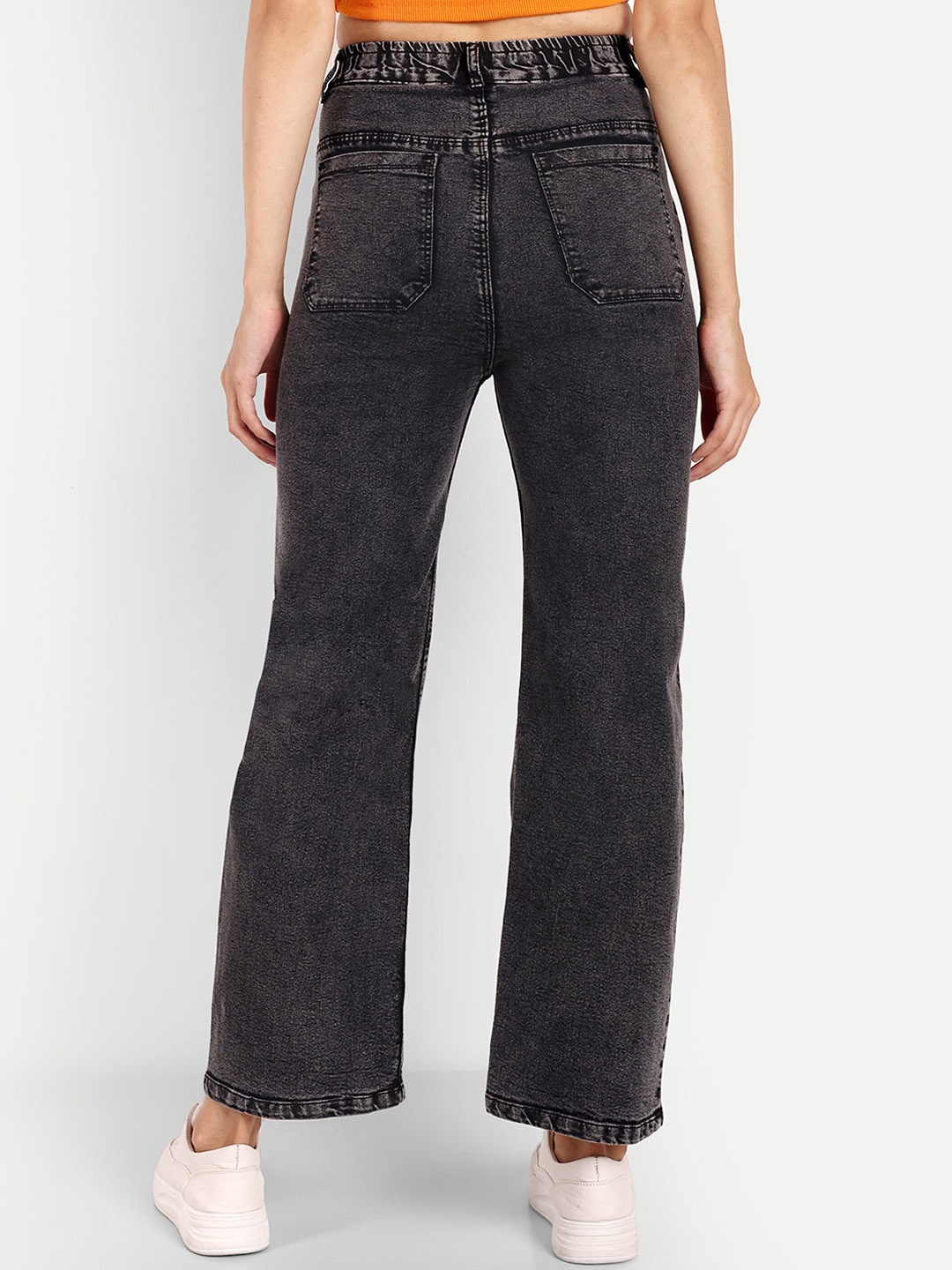 

Next One Women Smart Wide Leg High-Rise Clean Look Stretchable Jeans, Black