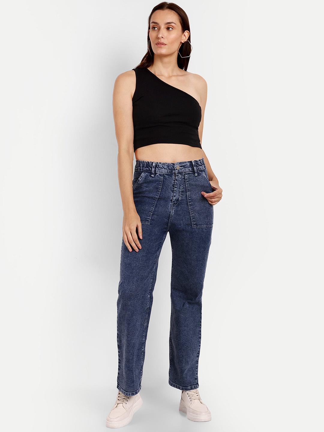 

Next One Women Smart Wide Leg High-Rise Stretchable Jeans, Blue