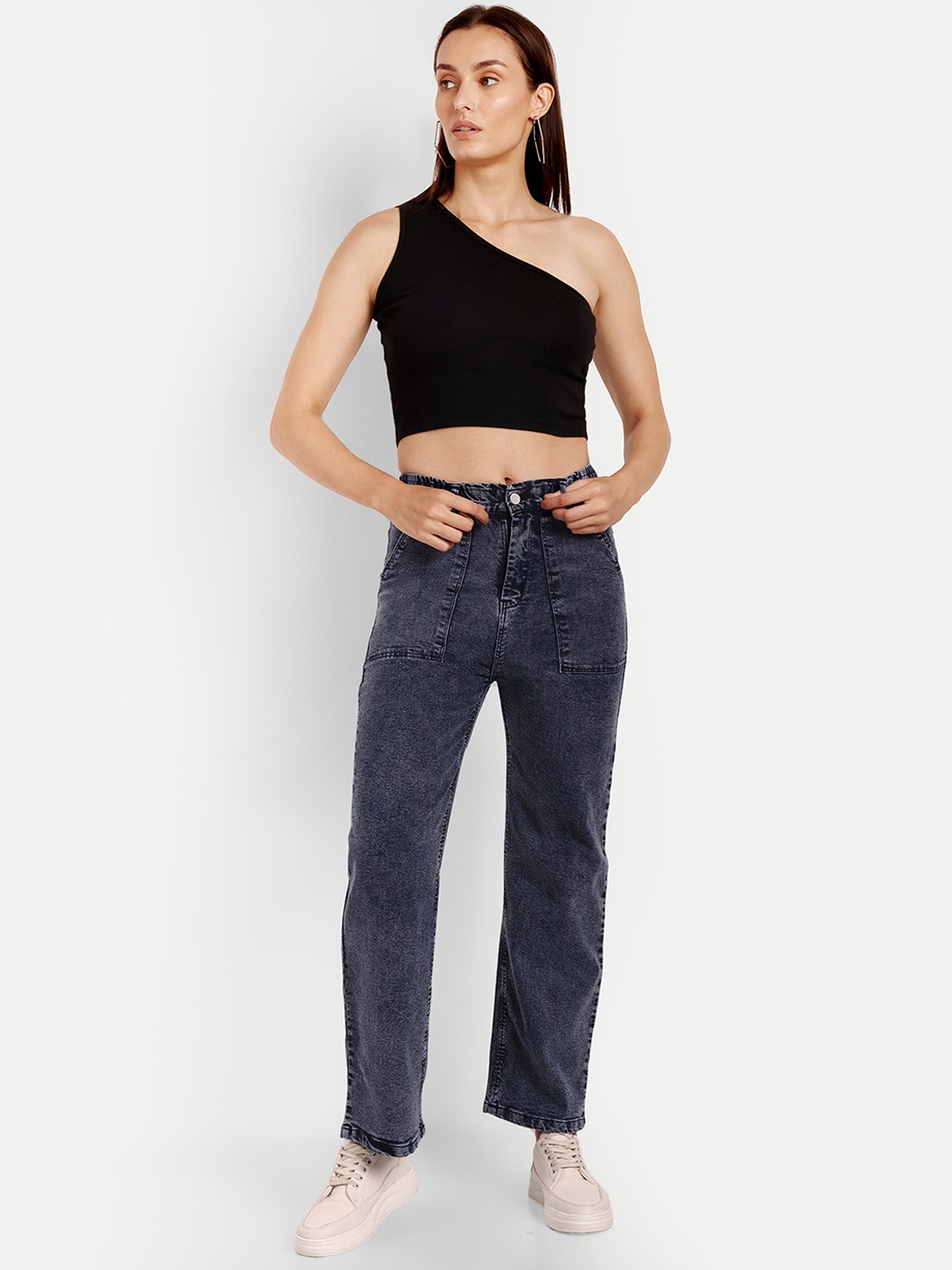 

Next One Women Smart Wide Leg High-Rise Clean Look Stretchable Jeans, Navy blue