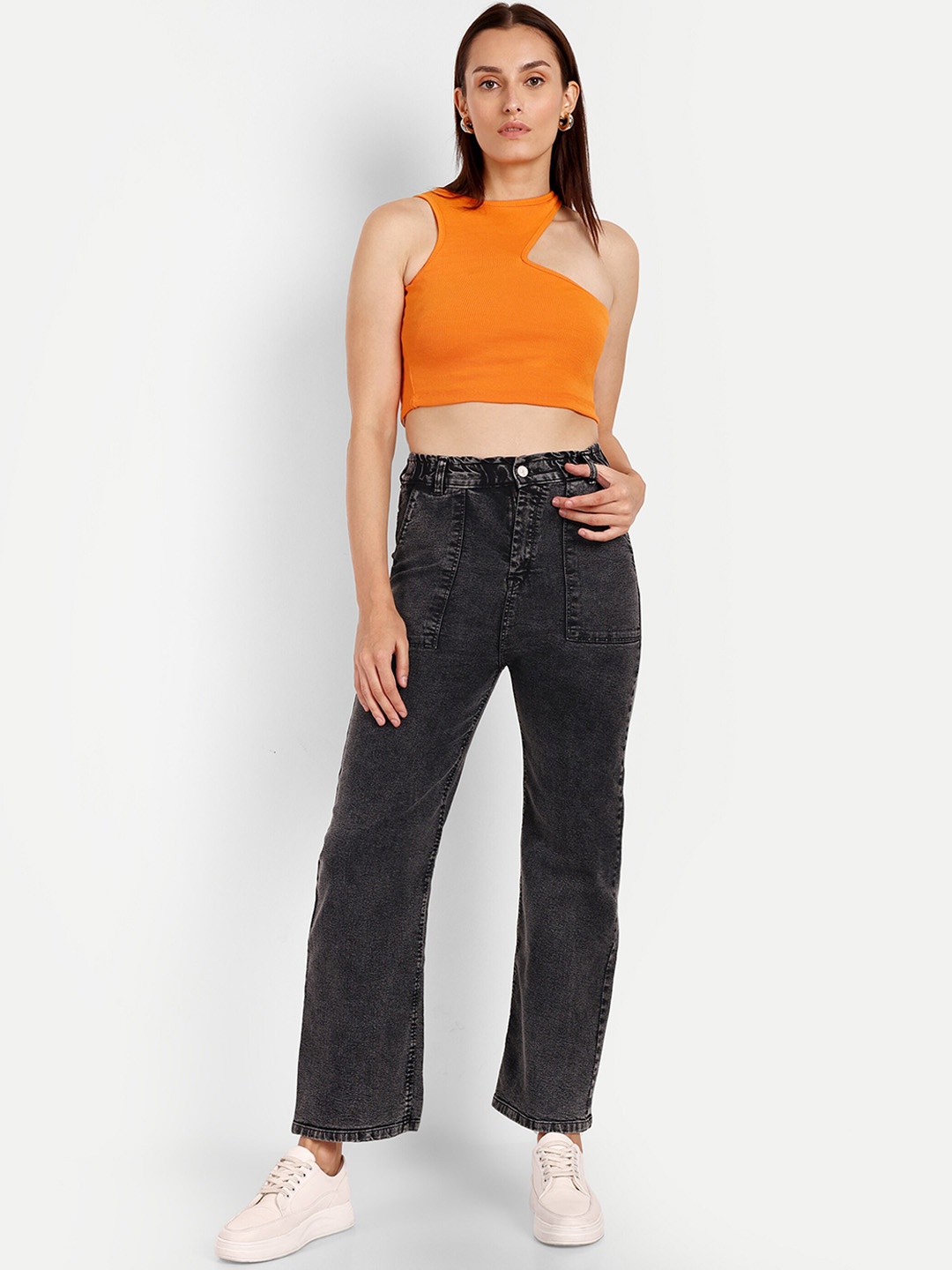 

Next One Women Smart Wide Leg High-Rise Clean Look Stretchable Jeans, Black