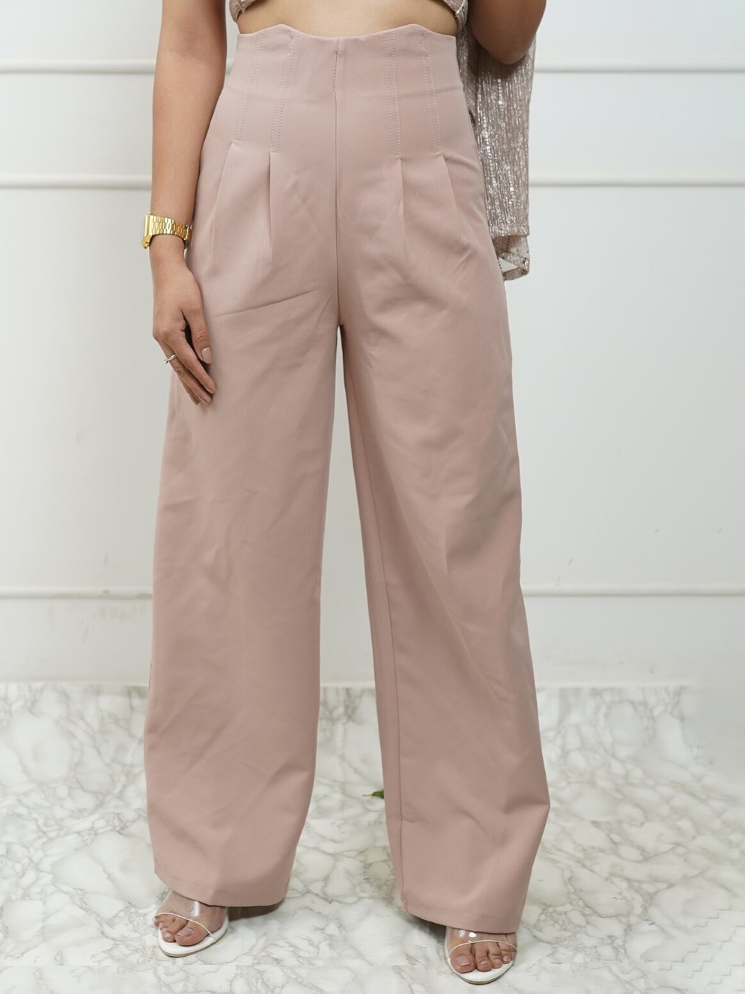 

StyleAsh Women High-Rise Parallel Trousers, Peach