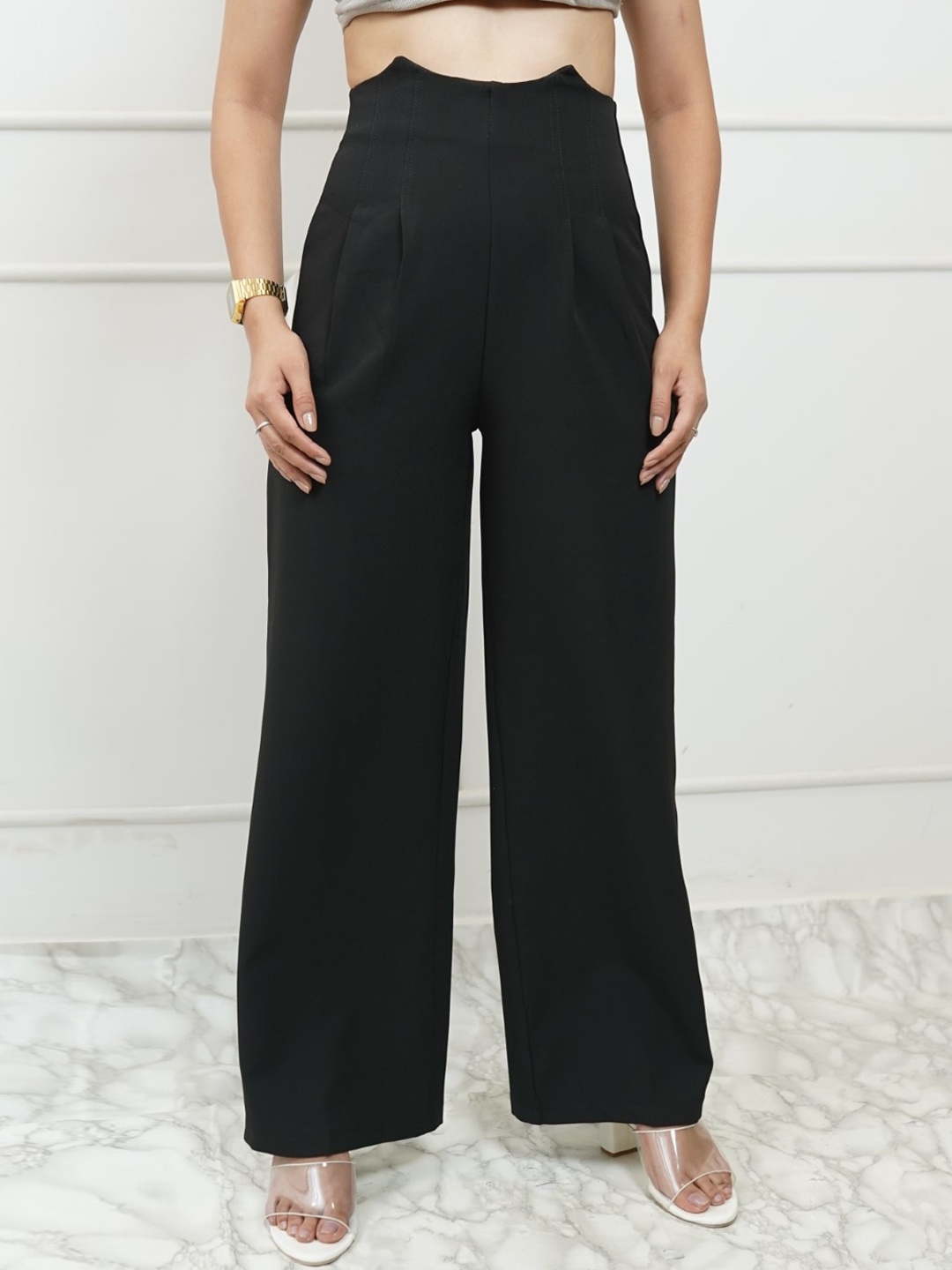 

StyleAsh Women High-Rise Wide Leg Trousers, Black