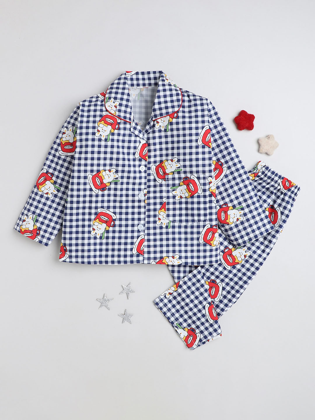 

The Magic Wand Kids Checked Pure Cotton Night Suit, Blue