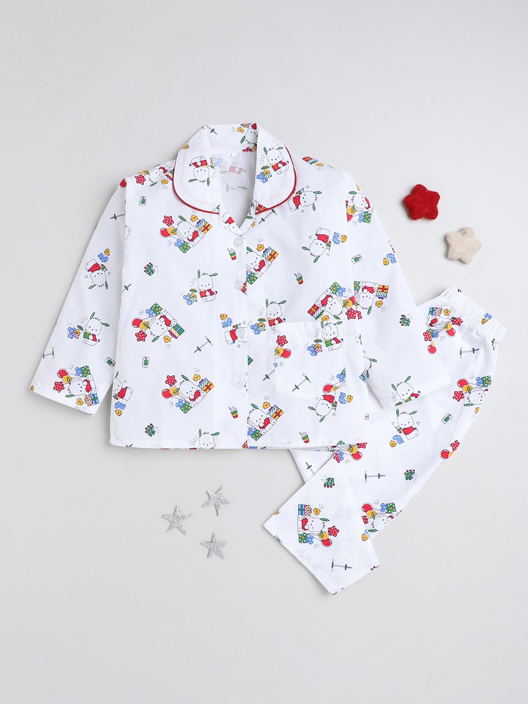 

The Magic Wand Kids Pure Cotton Night Suit, White