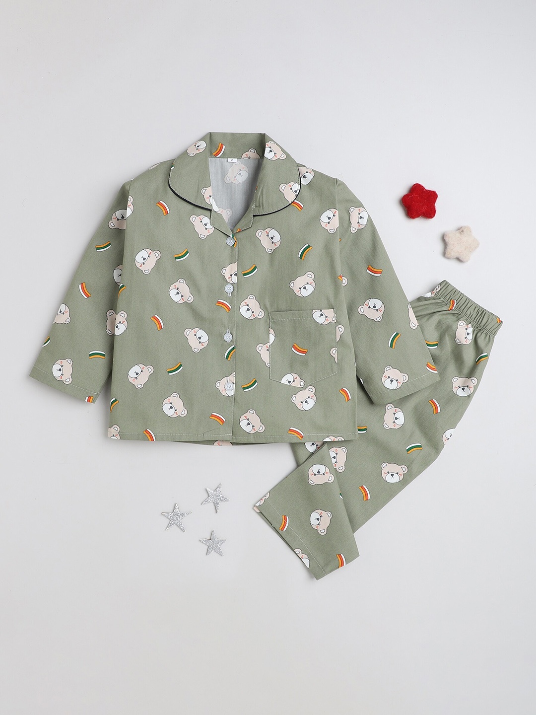 

The Magic Wand Kids Pure Cotton Night Suit, Green