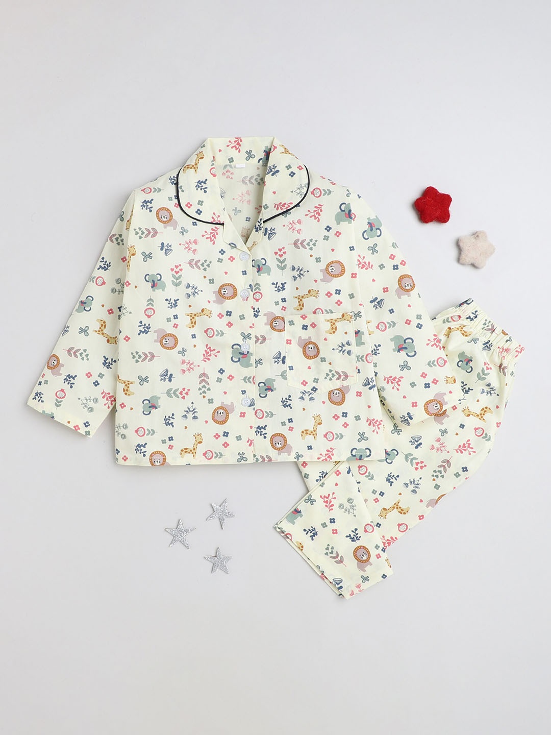 

The Magic Wand Kids Printed Shirt With Pyjamas, Yellow
