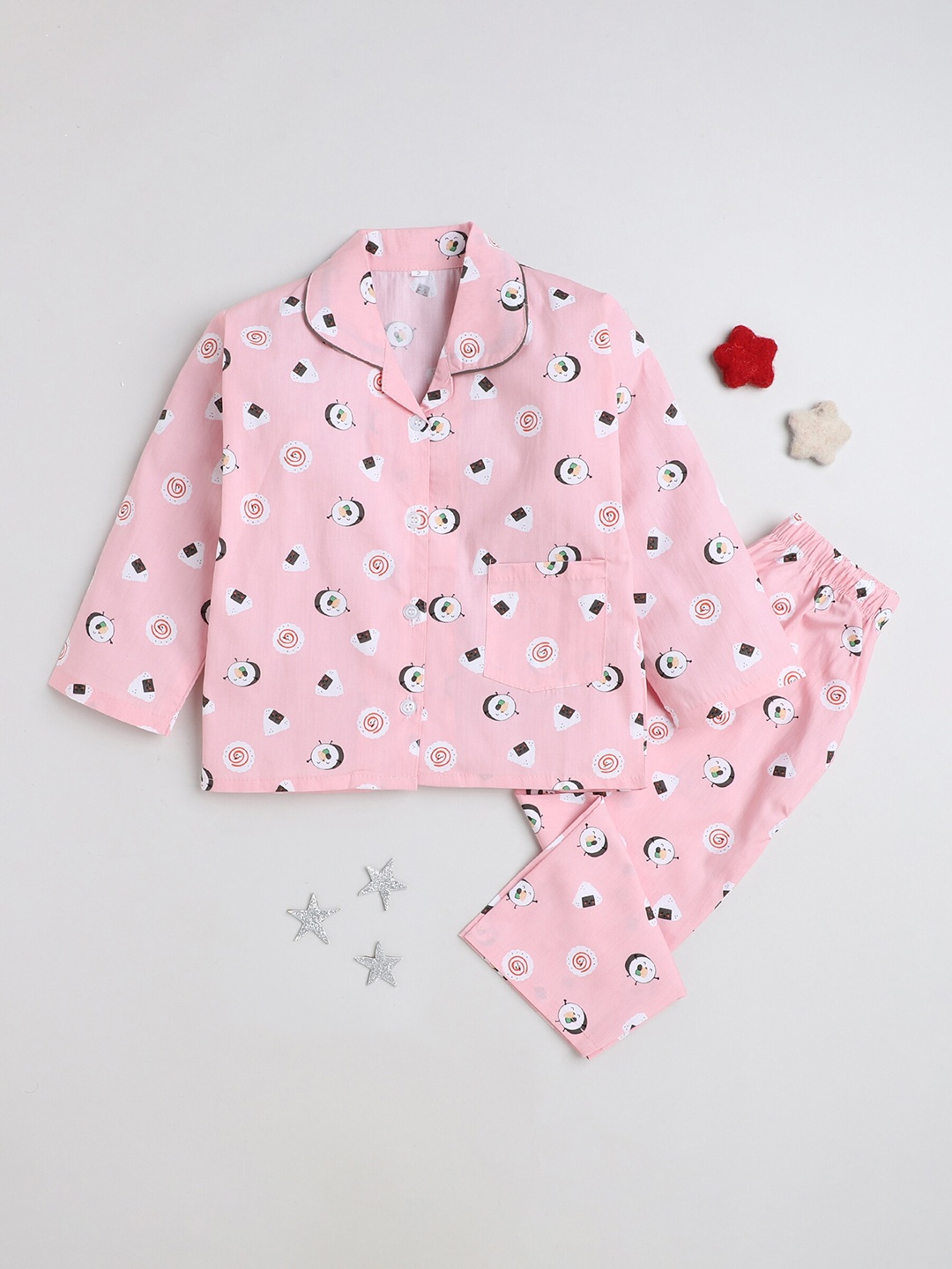 

The Magic Wand Kids Printed Shirt With Pyjamas, Pink