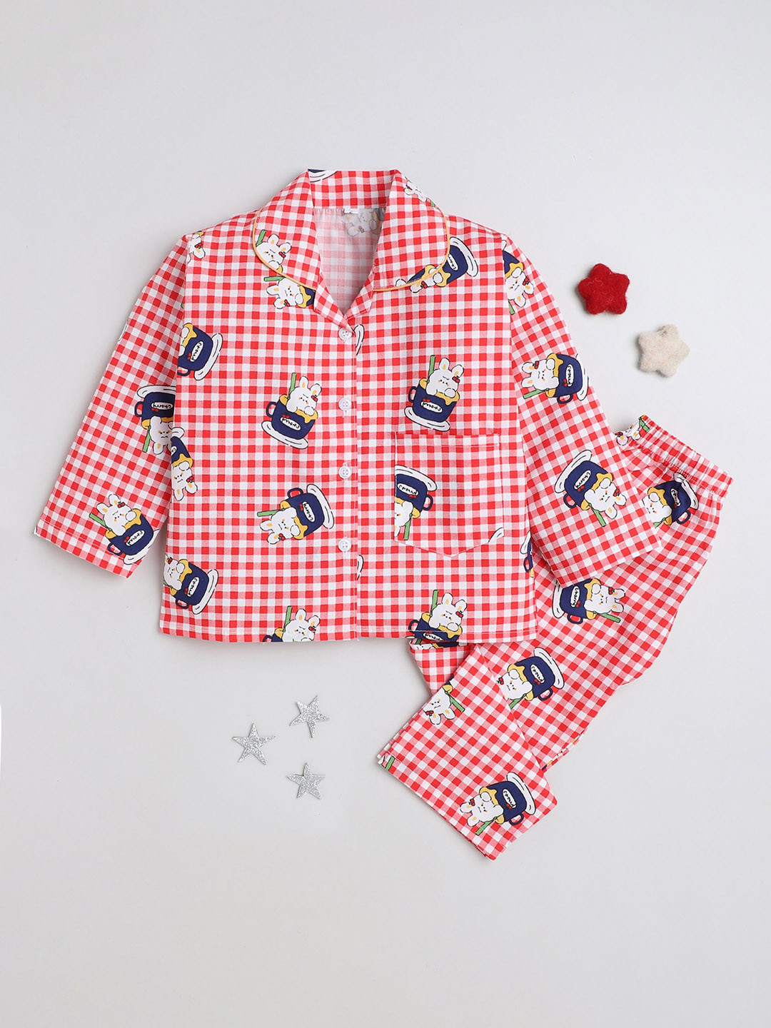 

The Magic Wand Kids Printed Shirt With Pyjamas, Red