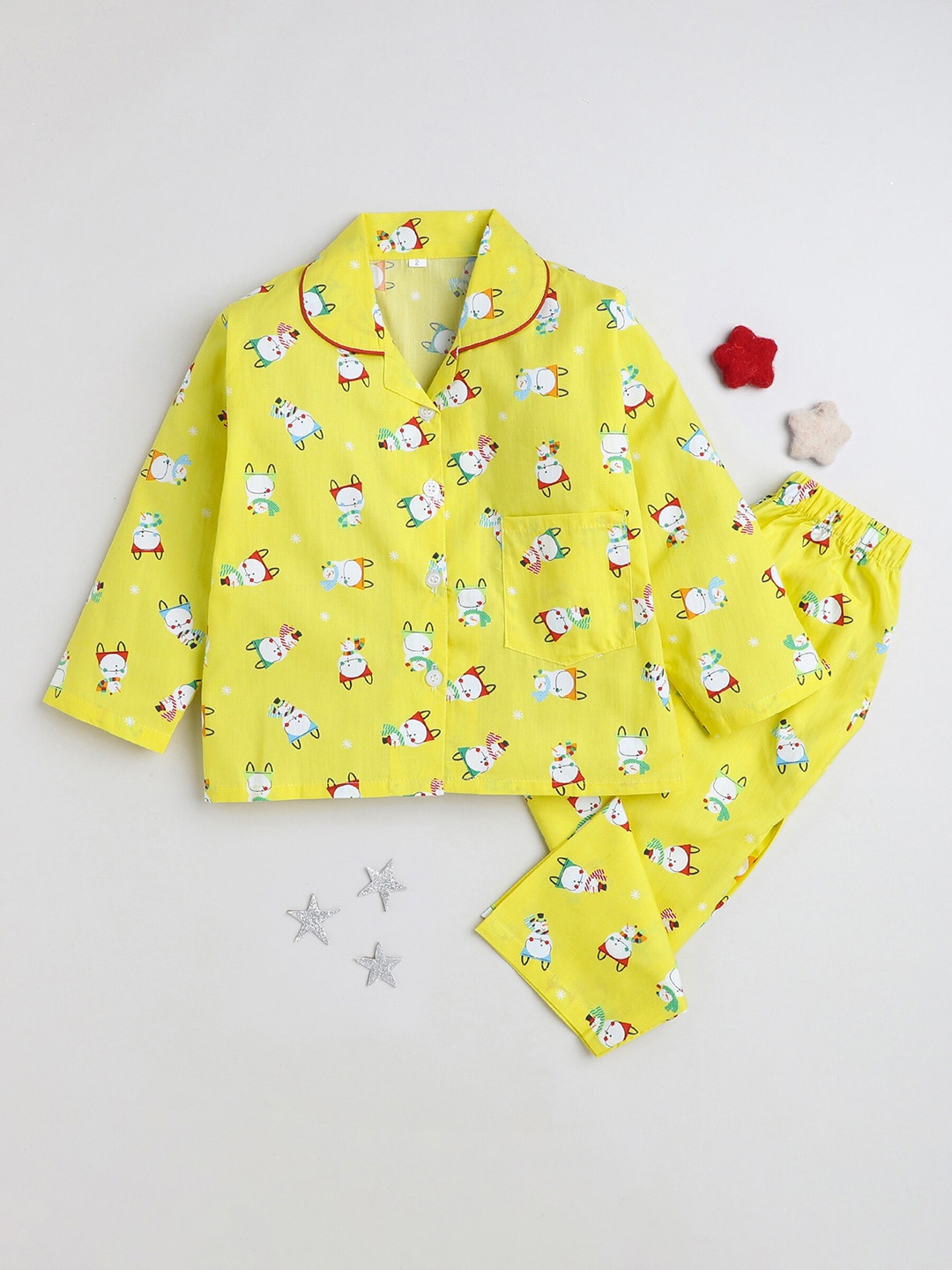 

The Magic Wand Kids Printed Shirt With Pyjamas, Yellow
