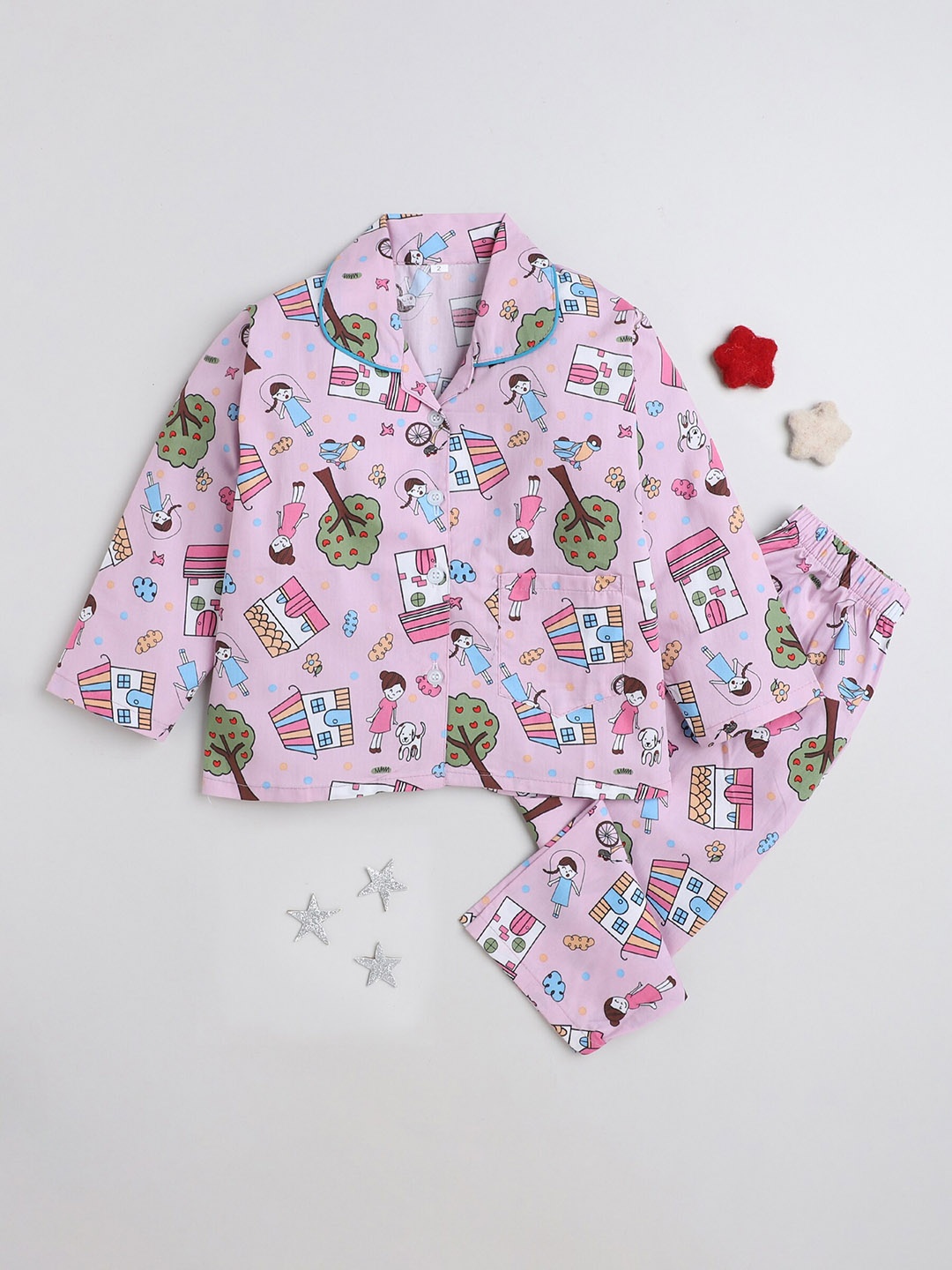 

The Magic Wand Kids Printed Shirt With Pyjamas, Pink