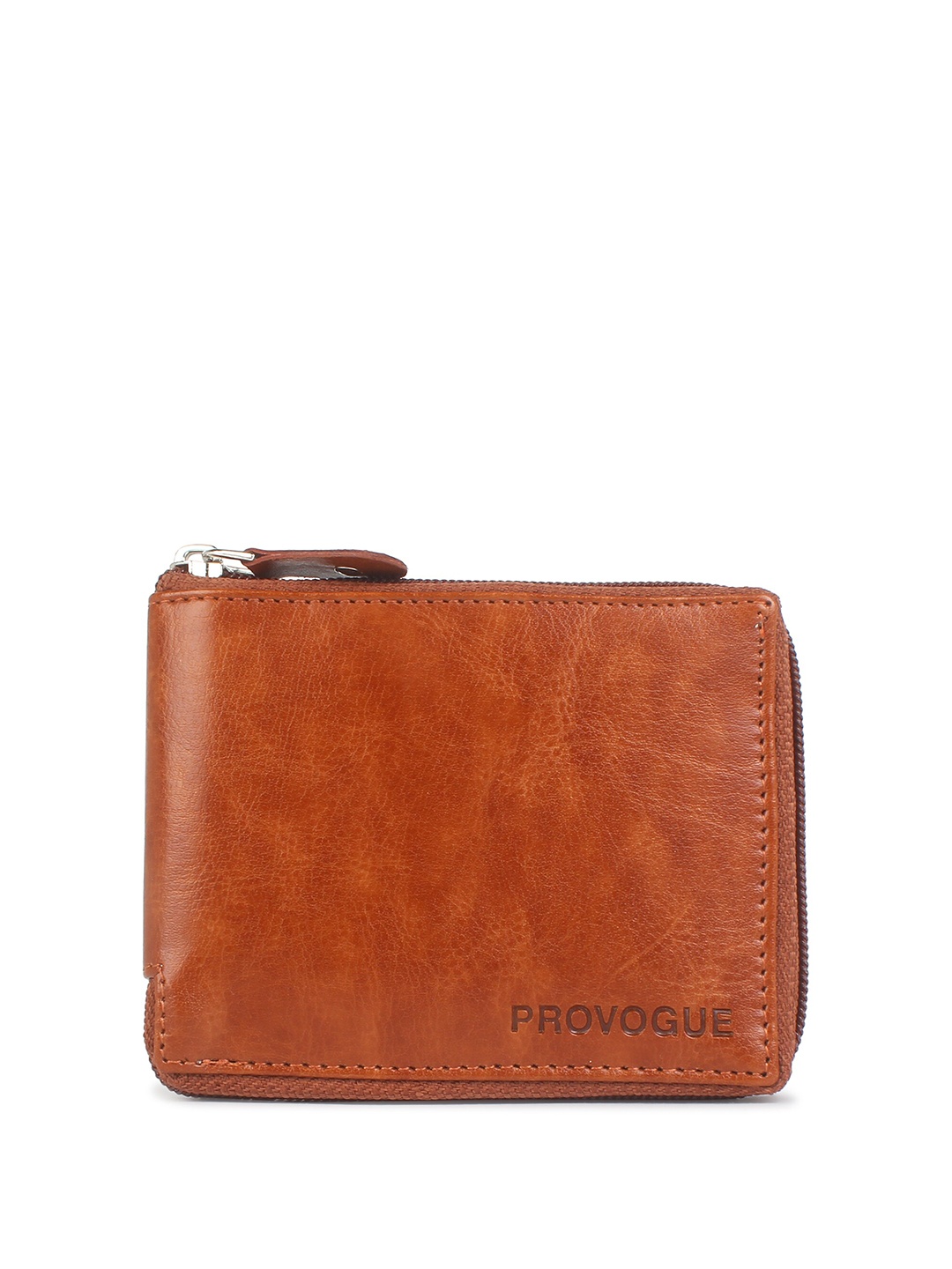 

Provogue Men Abstract Self Design RFID Zip Around Wallet, Tan