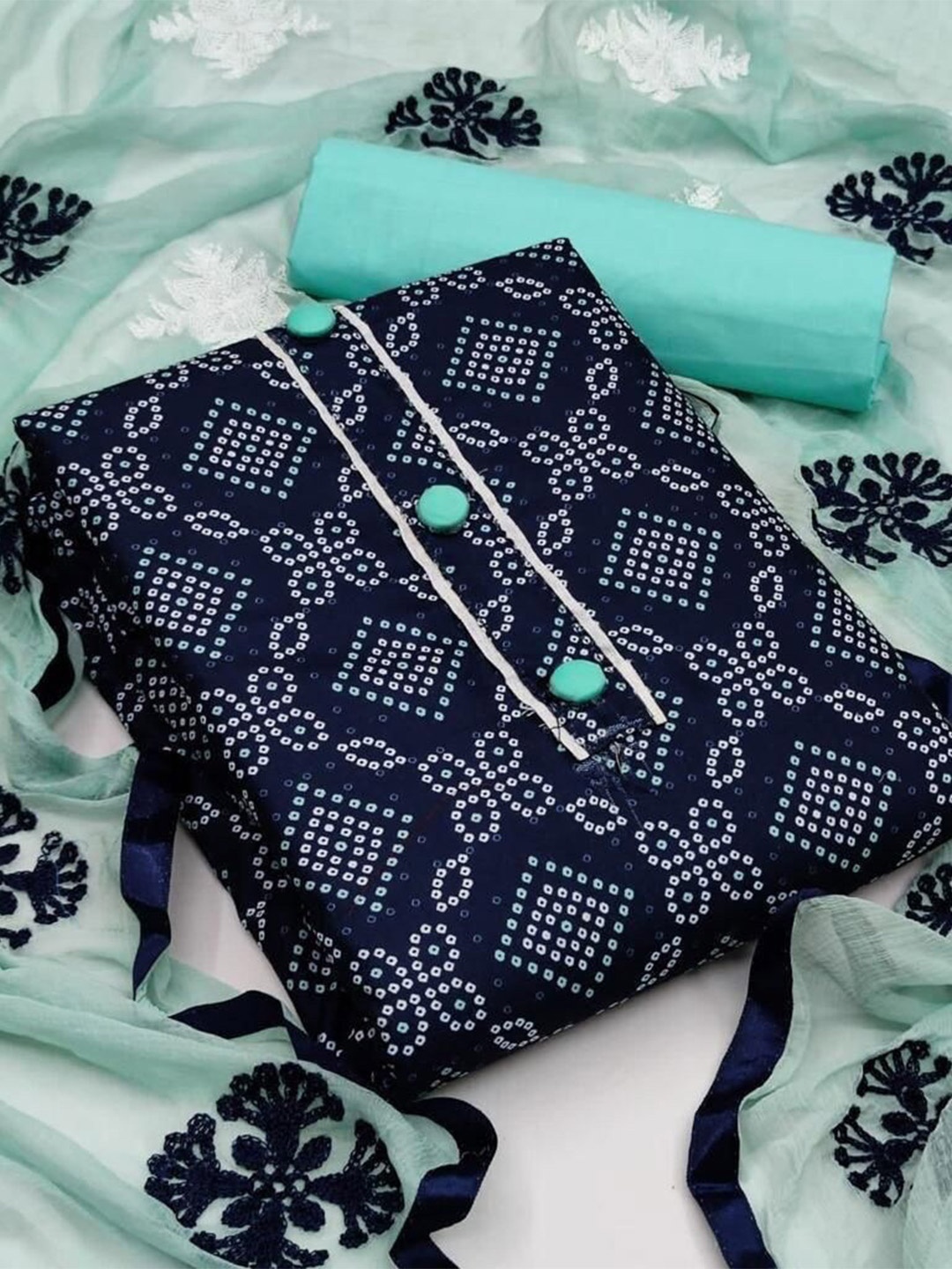 

ZEEPKART Ethnic Motifs Embroidered Unstitched Dress Material, Navy blue