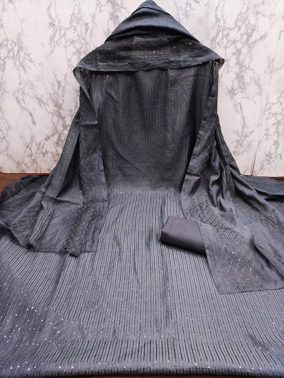 

ZEEPKART Embroidered Unstitched Dress Material, Black