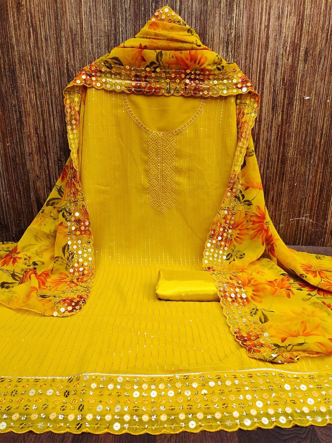 

ZEEPKART Embroidered Unstitched Dress Material, Yellow