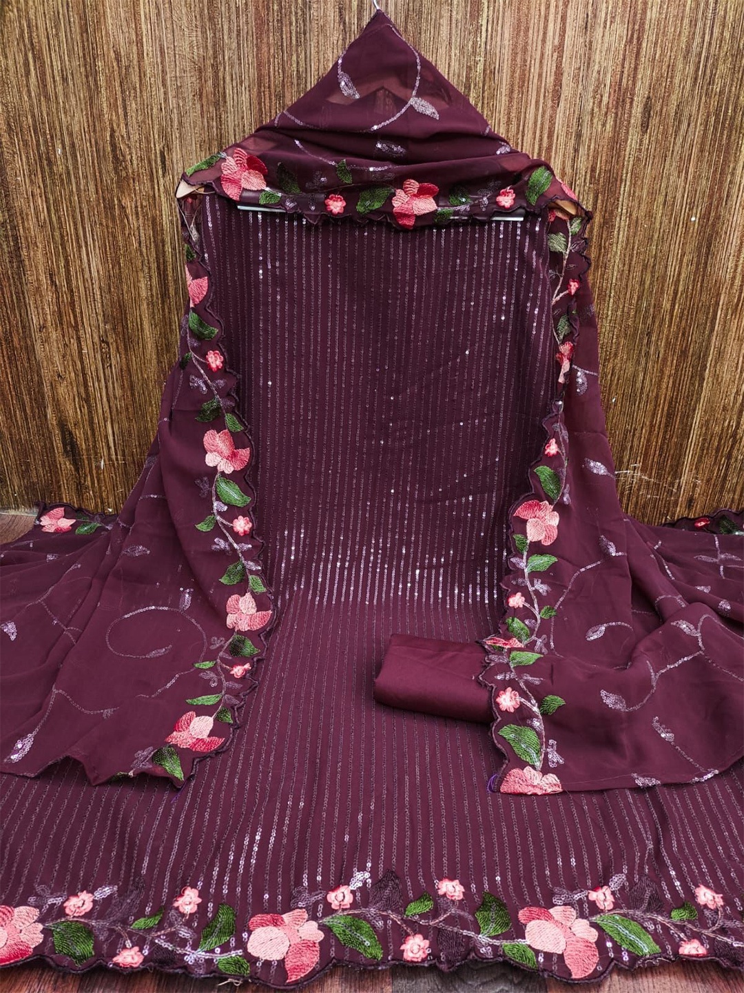 

ZEEPKART Floral Embriodered Sequinned Unstitched Dress Material, Purple