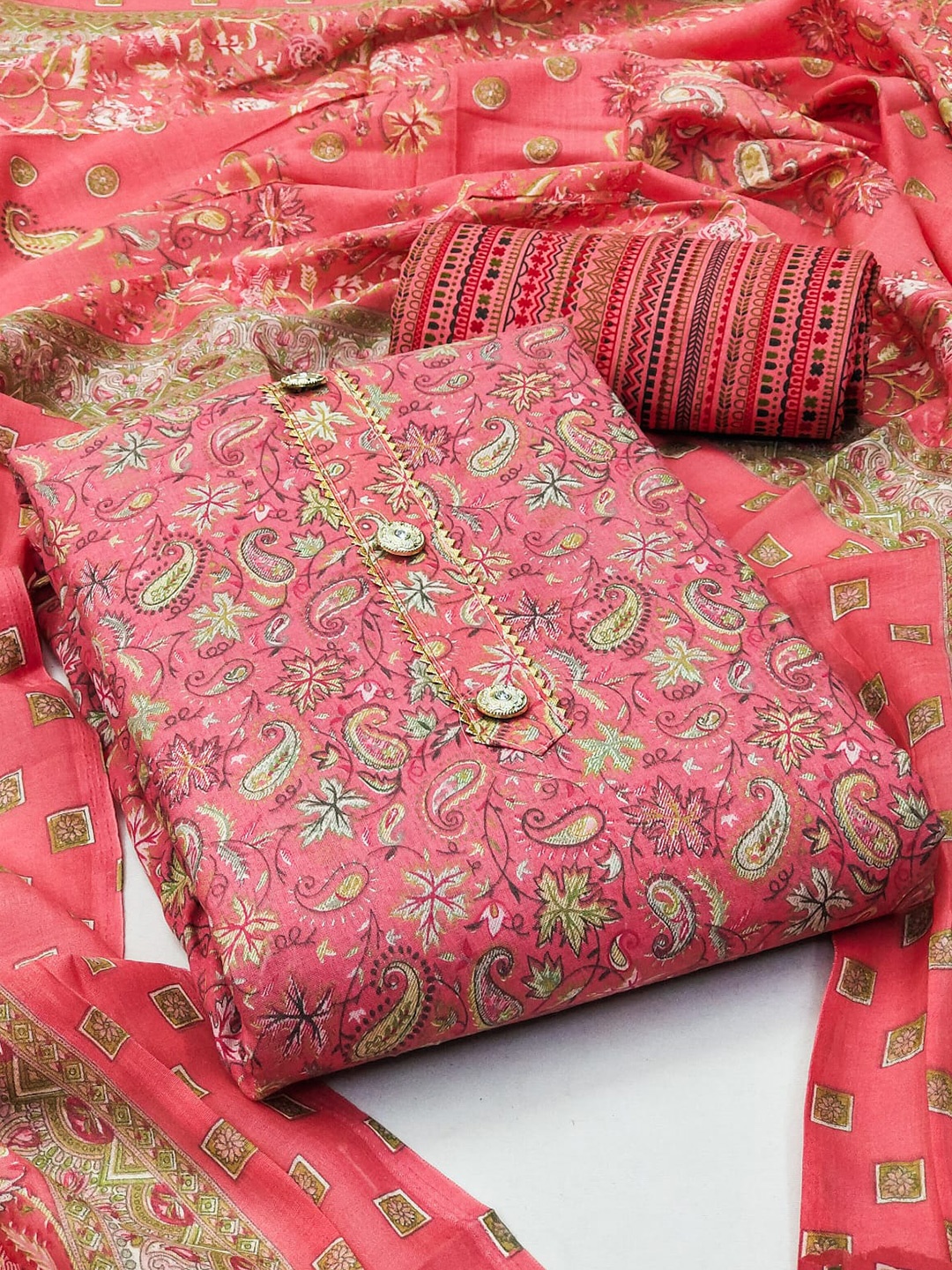 

ZEEPKART Floral Embriodered Unstitched Dress Material, Pink