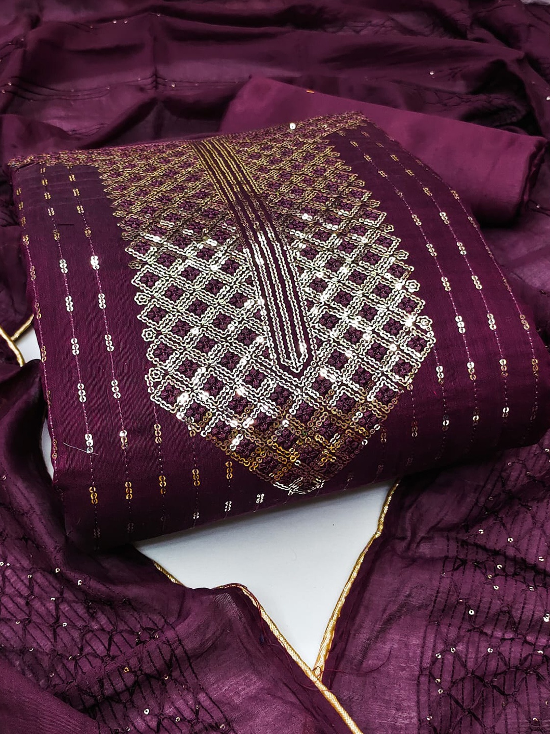 

ZEEPKART Ethnic Motifs Embroidered Embroidered Unstitched Dress Material, Violet