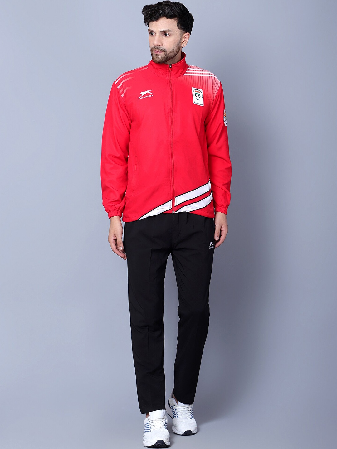 

Shiv Naresh Printed Mock Collar Sport Tracksuits, Red