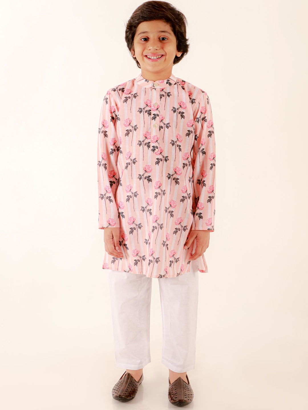 

JBN Creation Boys Floral Printed Regular Kurta With Pyjamas, Peach