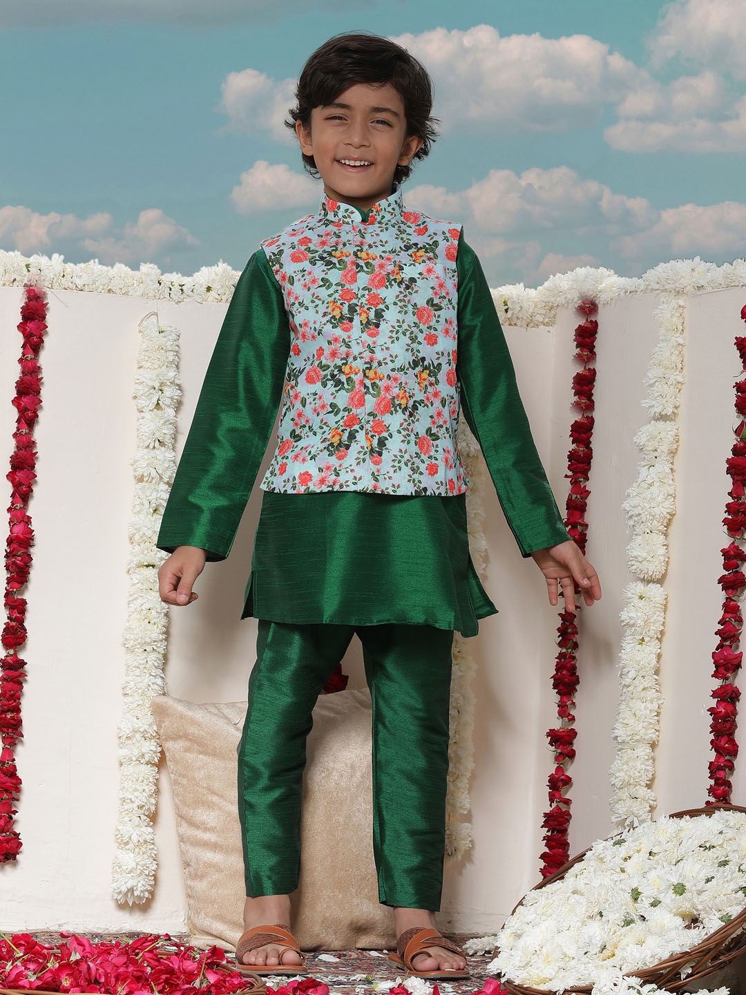 

JBN Creation Boys Floral Regular Kurta with Pyjamas, Green