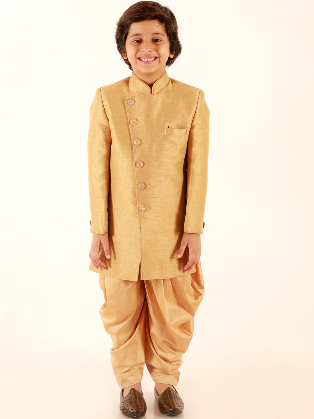 

JBN Creation Boys Mandarin Collar Indowestern Sherwani Set, Beige