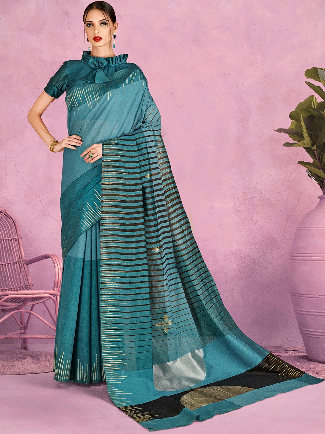 

Sangria Woven Design Zari Banarasi Saree, Teal