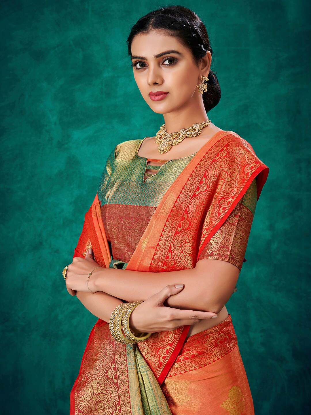 

Sangria Woven Design Zari Kanjeevaram Saree, Orange