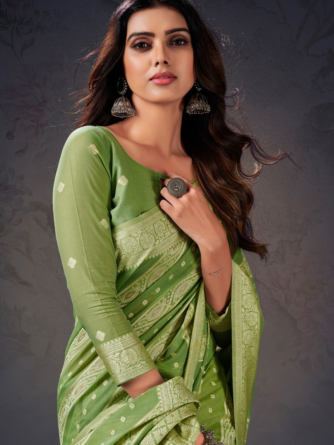 

Sangria Green Ethnic Motifs Woven Design Saree