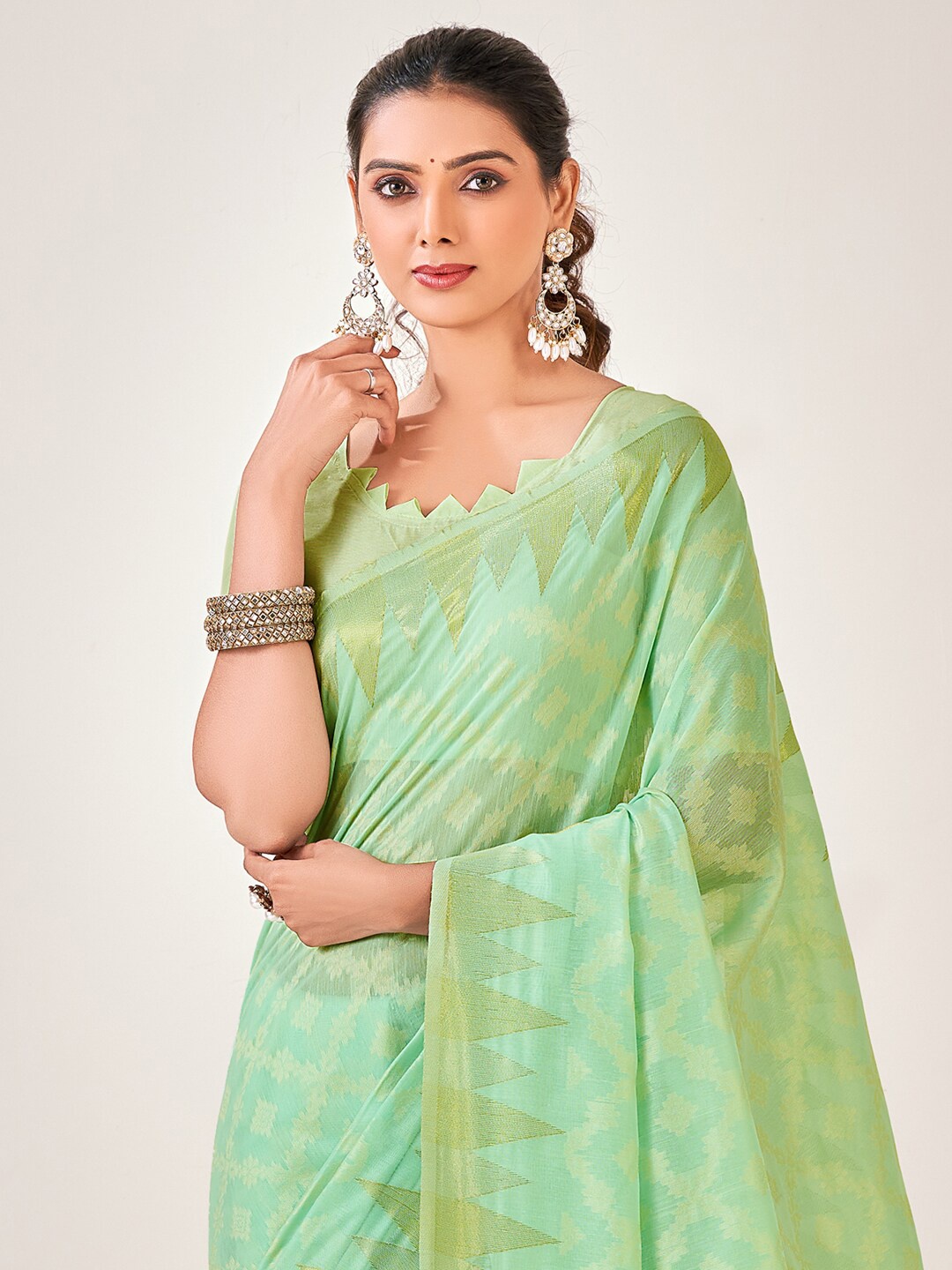 

Sangria Ethnic Motifs Woven Design Saree, Sea green