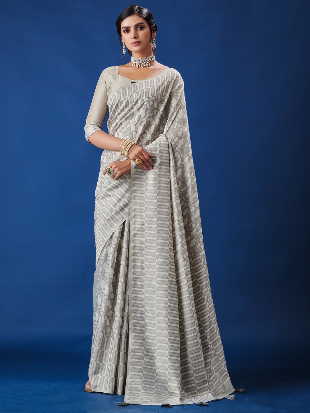 

Sangria Grey Abstract Printed Banarasi Saree